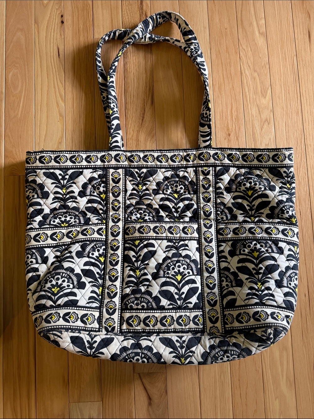 Vera Bradley Black, White & Yellow Quilted Floral Tote